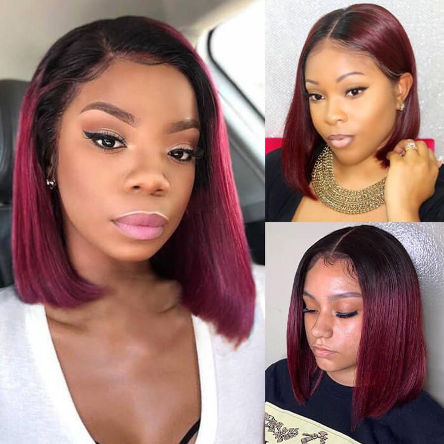 Perruque Lace Bob Wig Lisses (Straight) #1B/99J Burgundy