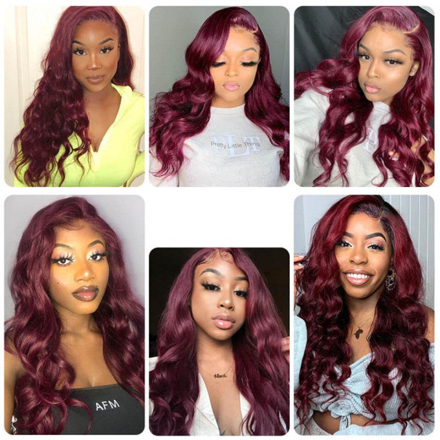 Perruque Lace Front Wig Ondulés (Body Wave) #99J Burgundy